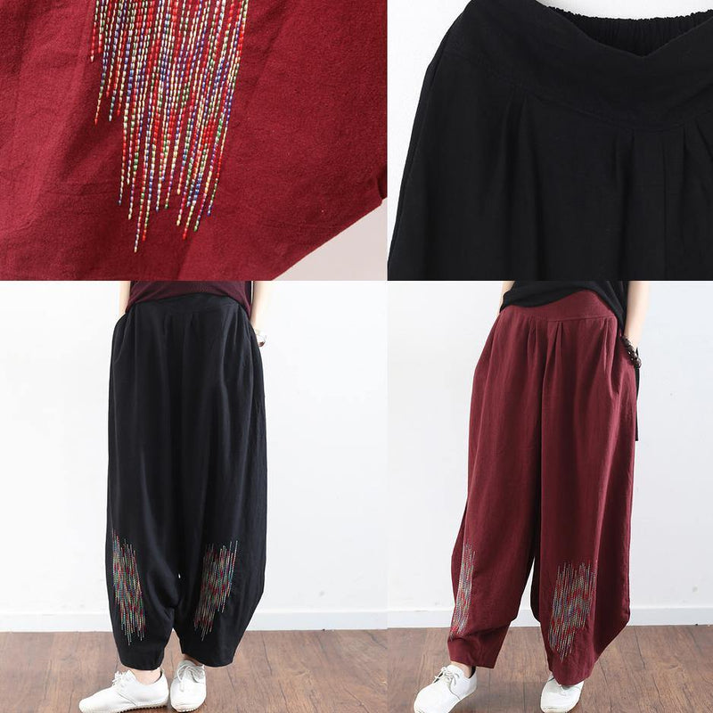 Burgundy Cotton Linen Wide Leg Pant Traveling Pants