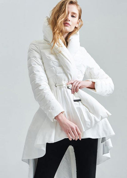 Snow Jackets Hooded Overcoat Black Drawstring Duck Down Coat