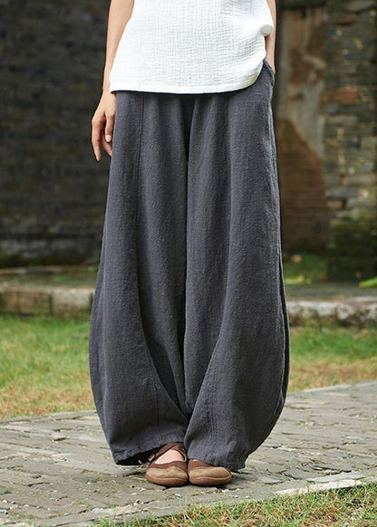Cotton and Linen Chinese Style Ramie Wild Pants Yoga Navy Blue-dragon Pants