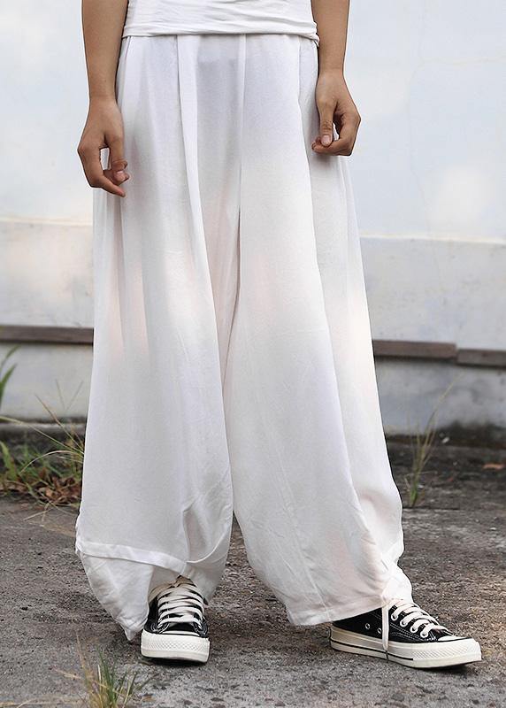 Fall Silk Linen Pants White Wide Leg Pants