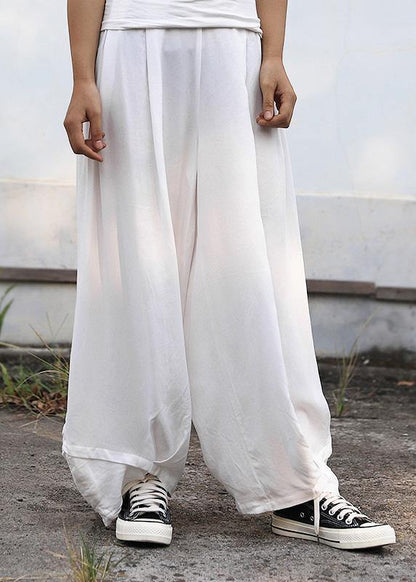 Fall Silk Linen Pants White Wide Leg Pants