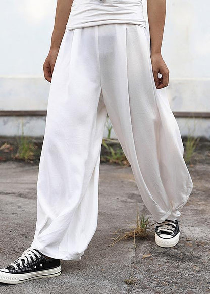 Fall Silk Linen Pants White Wide Leg Pants