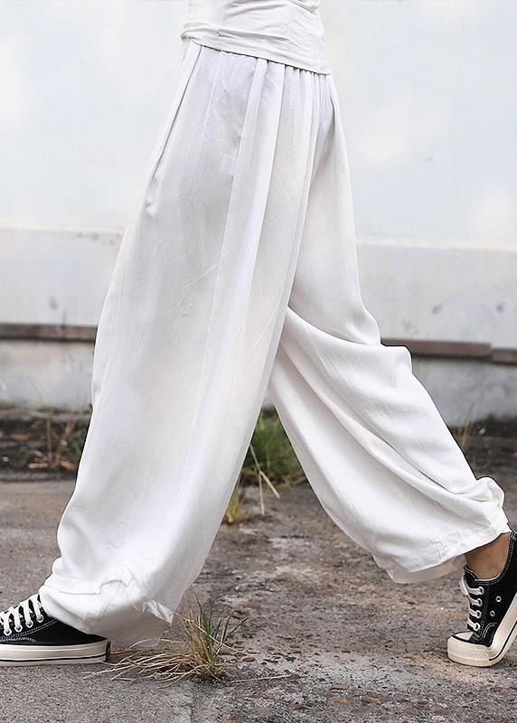 Fall Silk Linen Pants White Wide Leg Pants