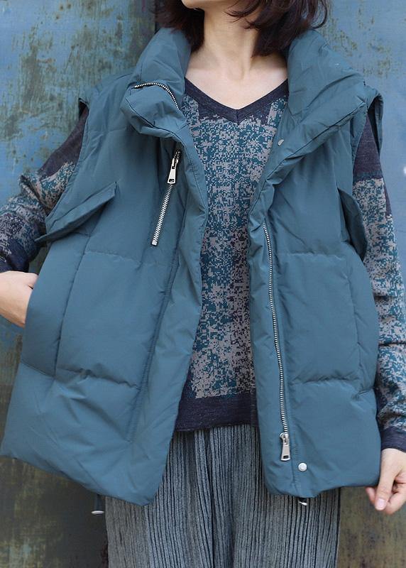 Gray Green Outwear Jackets & Coats Sleeveless Stand Collar Winter Outwear