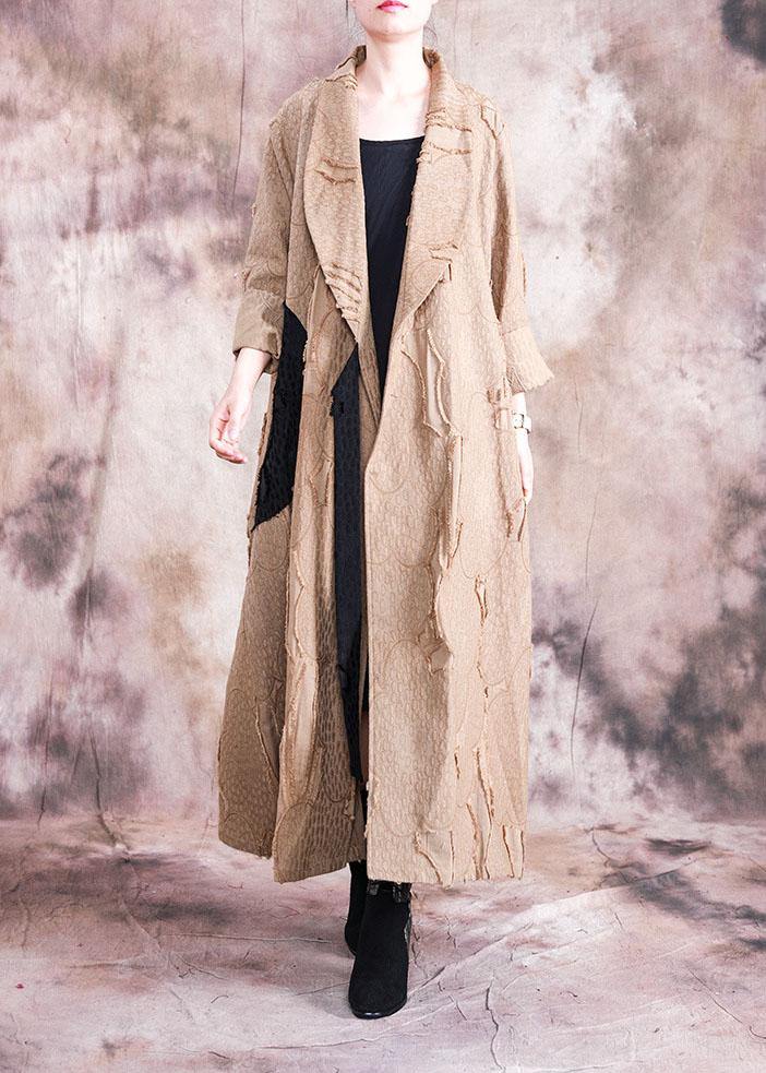 Khaki Coat Clothing Fall Turn-down Collar Tie Waist Coats