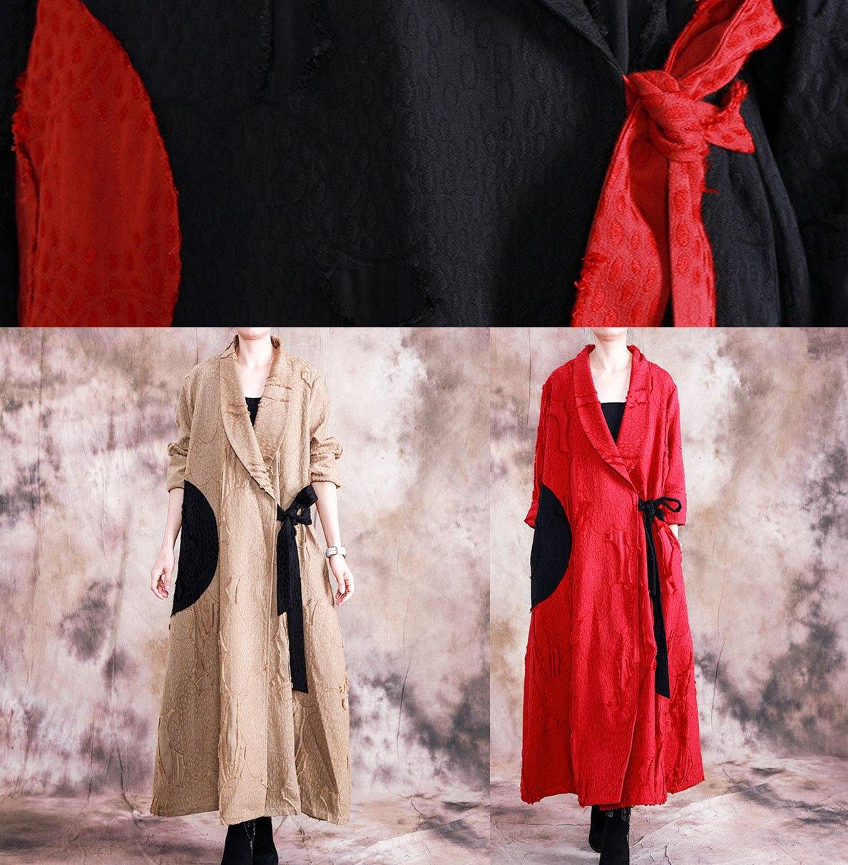 Khaki Coat Clothing Fall Turn-down Collar Tie Waist Coats