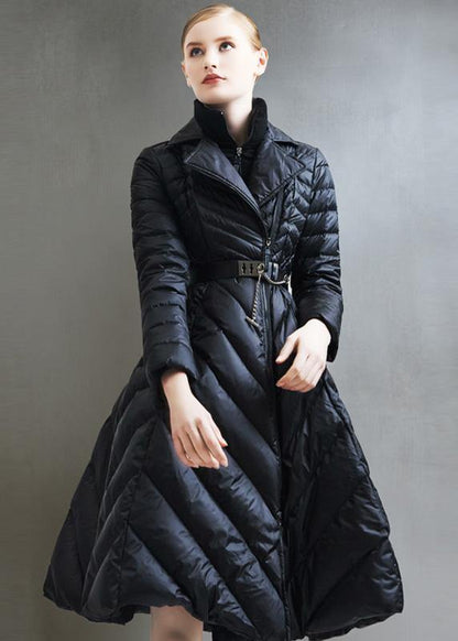 Oversize Snow Jackets Tie Waist Coats Black False Two Pieces Down Coat Winter