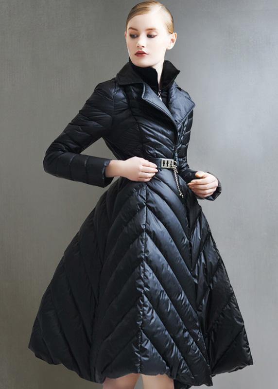 Oversize Snow Jackets Tie Waist Coats Black False Two Pieces Down Coat Winter