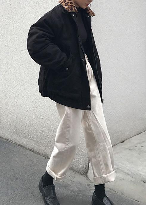 Oversize Snow Jackets Winter Overcoat Black Peter Pan Collar Parka