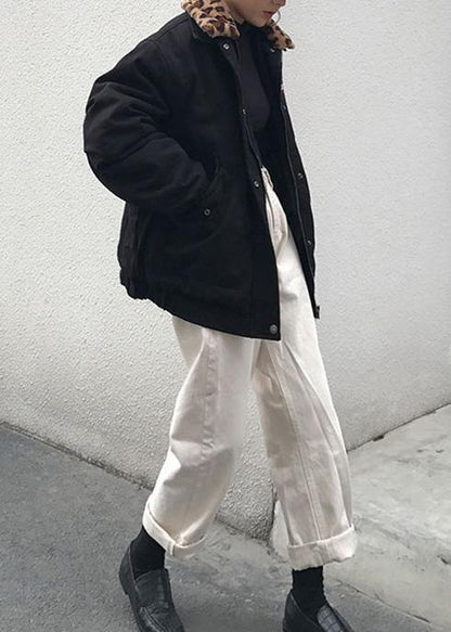 Oversize Snow Jackets Winter Overcoat Black Peter Pan Collar Parka