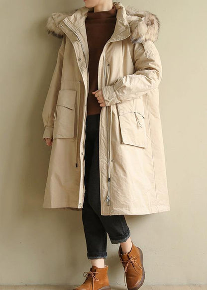 Jackets & Coats Big Pockets Winter Coats Beige Yellow Fur Collar Coats
