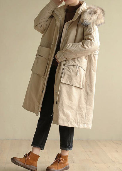 Jackets & Coats Big Pockets Winter Coats Beige Yellow Fur Collar Coats
