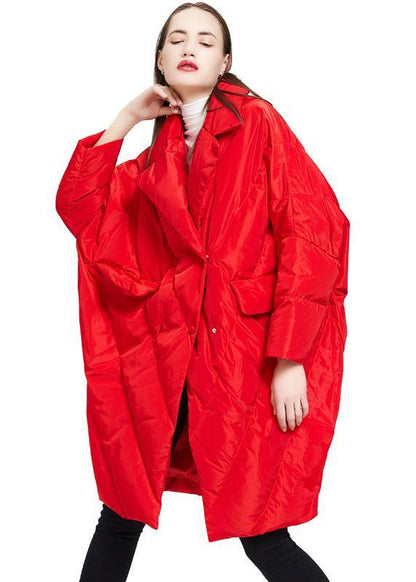 Down Jacket Notched Collar Jackets Red Cloak Down Coat Winter