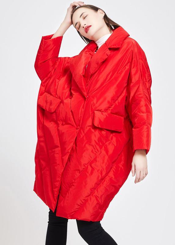 Down Jacket Notched Collar Jackets Red Cloak Down Coat Winter