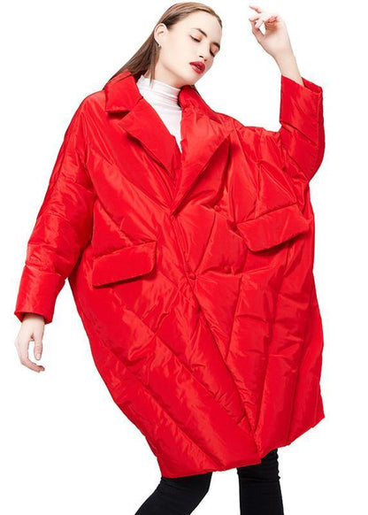 Down Jacket Notched Collar Jackets Red Cloak Down Coat Winter