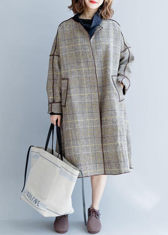 Long Coat Fall Coats Plaido Neck Pocketswoolen Coats