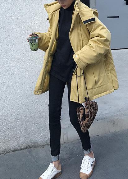 Warm Winter Coat Side Open Winter Coats Yellow Hooded Parkas