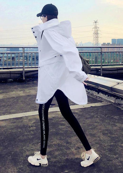 Parka Jackets White Hooded Zippered Down Jacket Woman
