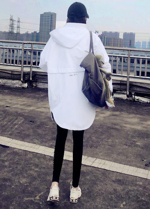 Parka Jackets White Hooded Zippered Down Jacket Woman