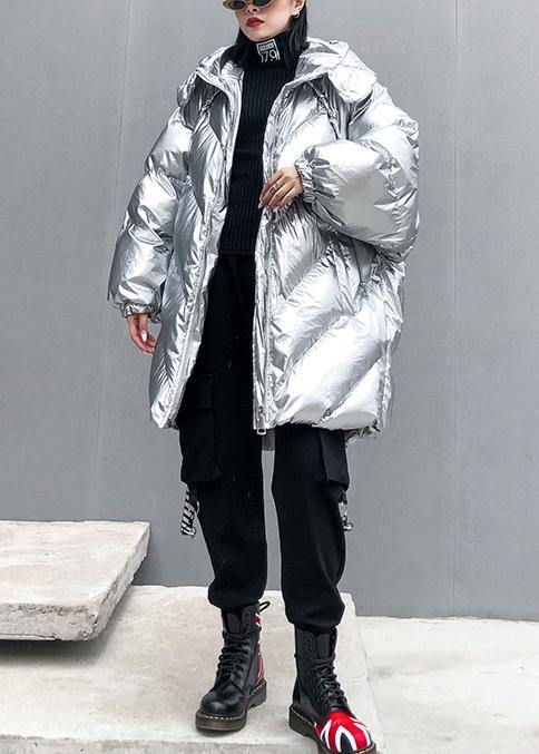 Silver Parkas for Oversized Down Jacket Winter Outwear Hooded