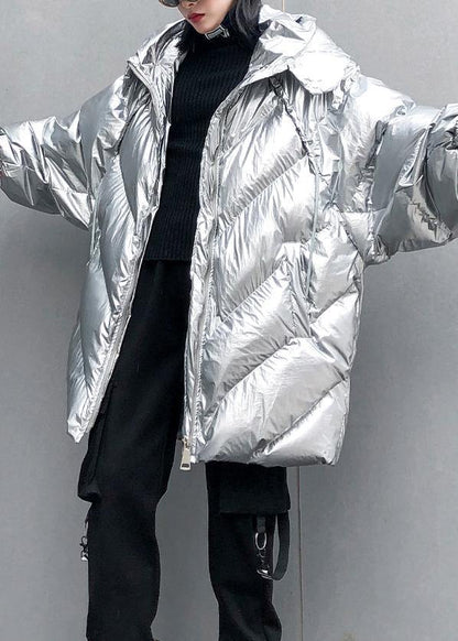 Silver Parkas for Oversized Down Jacket Winter Outwear Hooded