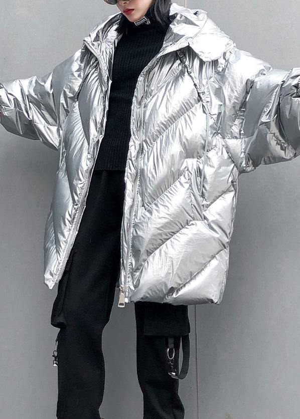 Silver Parkas for Oversized Down Jacket Winter Outwear Hooded