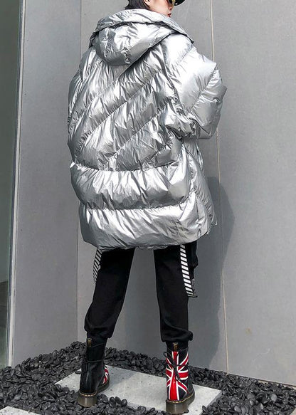 Silver Parkas for Oversized Down Jacket Winter Outwear Hooded