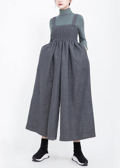 Sleeveless Cinched Jumpsuit Gray Pants Wide Leg Pants