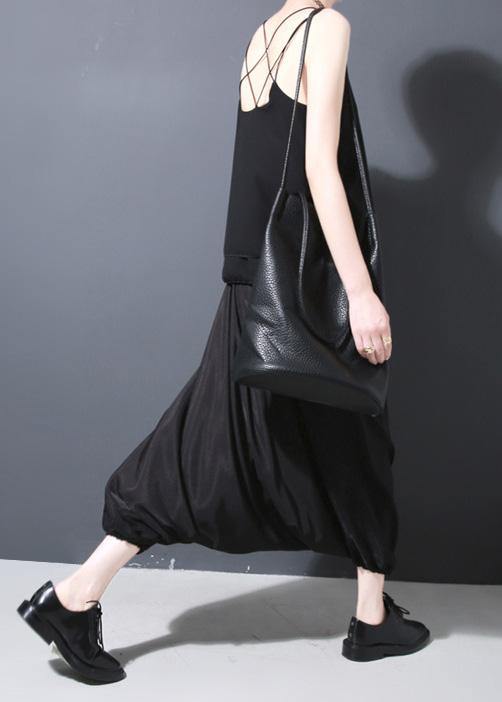 Summer New Black Silk Crop Pants Loose Lantern Pants