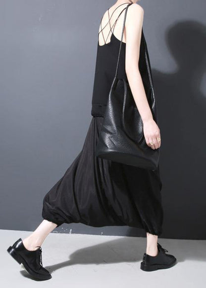 Summer New Black Silk Crop Pants Loose Lantern Pants