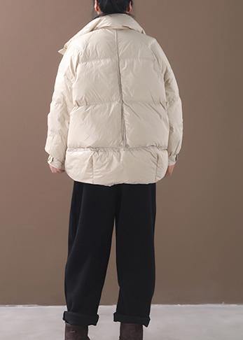 White Goose Down Coat Clothing Snow Jackets Two Pockets Stand Collar Coats
