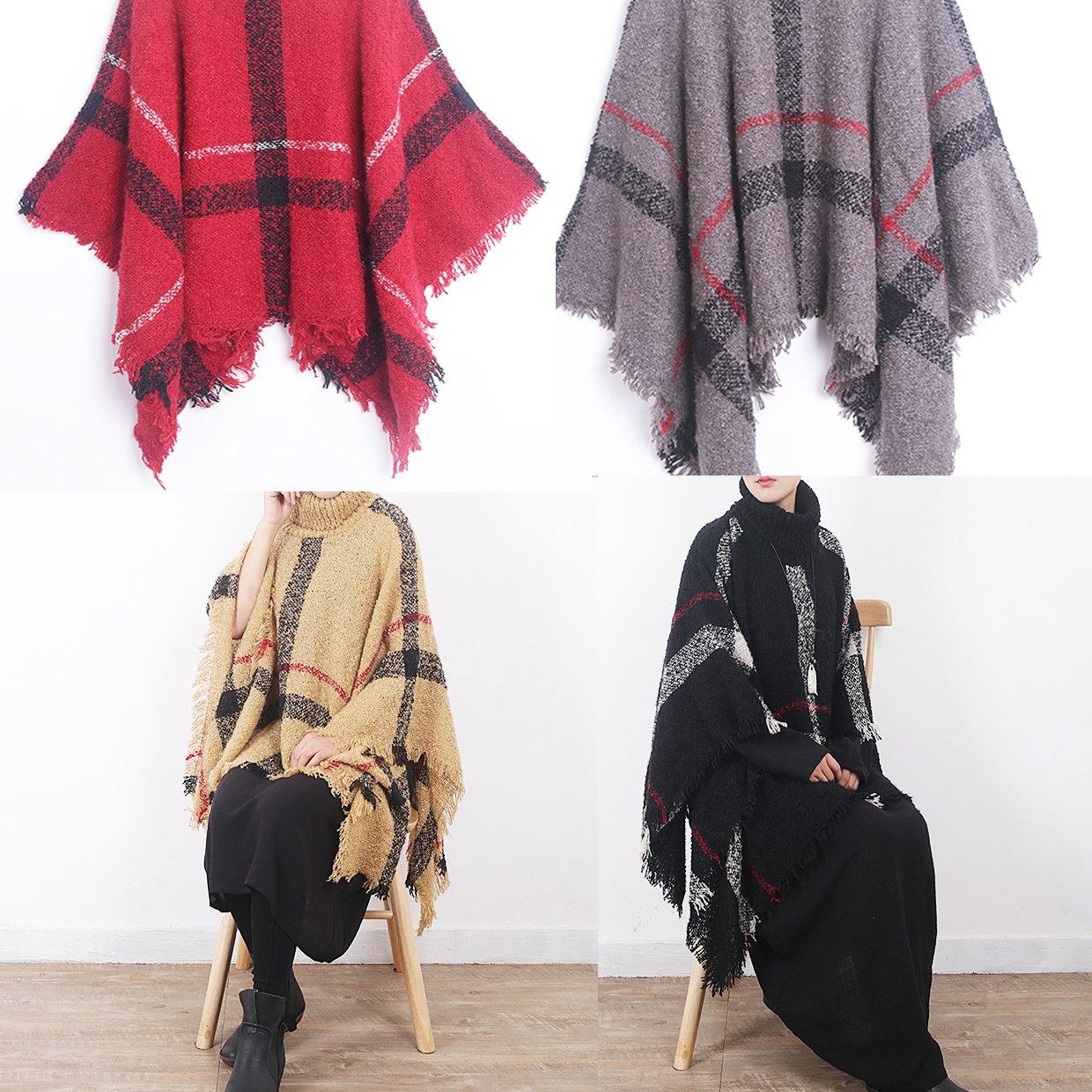 Yellow Original Cloak Shawl Plaid High Neck Oversize Sweater