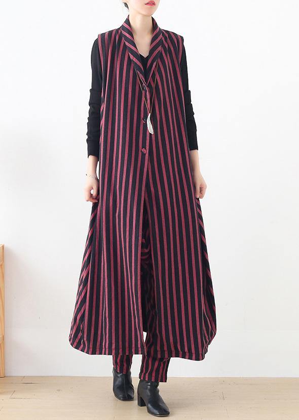 Autumn and Winter Leisure Long Red Striped Vest Waist Pants Suit