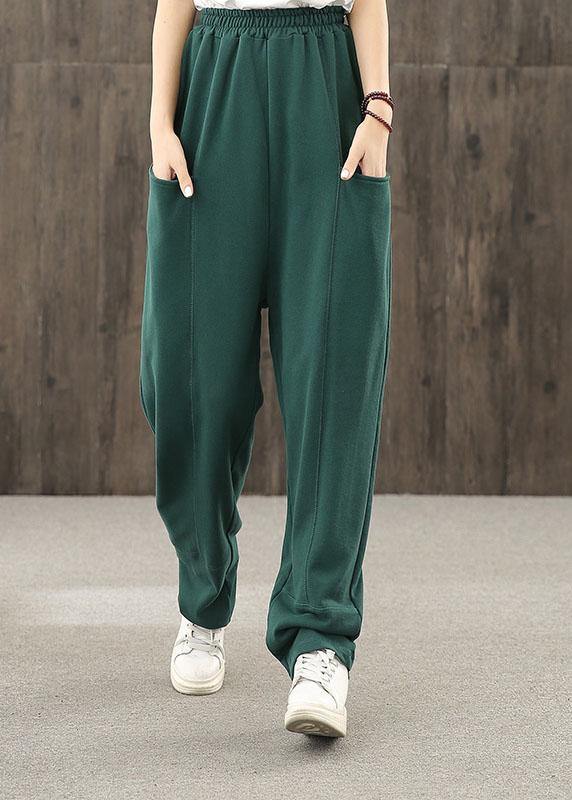 Autumn Big Pocket Elastic Waist Green Pants
