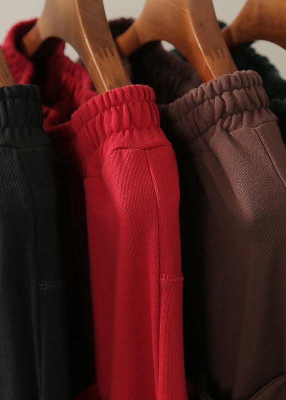 Autumn Big Pocket Elastic Waist Green Pants