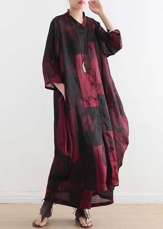 Suit Large Size Was Thin Red Printed Chiffon Female Wide-leg Pants Two-piece Suit