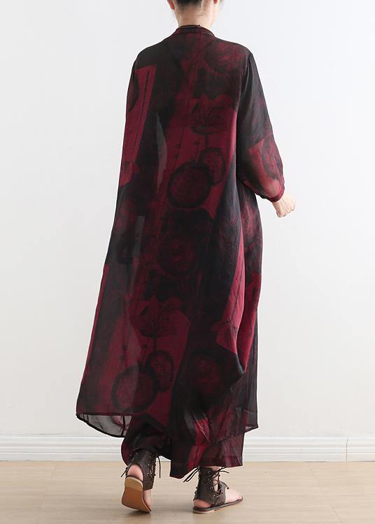 Suit Large Size Was Thin Red Printed Chiffon Female Wide-leg Pants Two-piece Suit