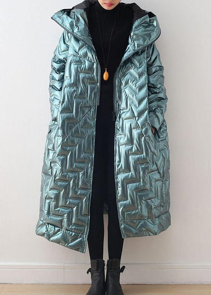 Green Original Design Loose Large Size Hooded High-end Shiny Down Jacket Thickened White Duck Down Jacket