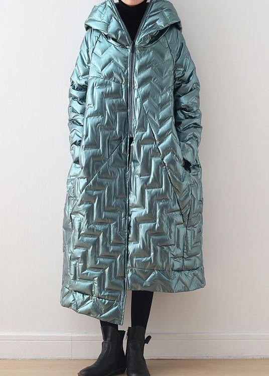 Green Original Design Loose Large Size Hooded High-end Shiny Down Jacket Thickened White Duck Down Jacket