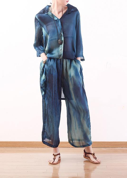 New Original Literary Loose Lapel Shirt + Wide Leg Pants Two-piece Suit