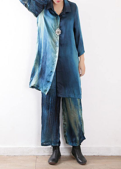 New Original Literary Loose Lapel Shirt + Wide Leg Pants Two-piece Suit