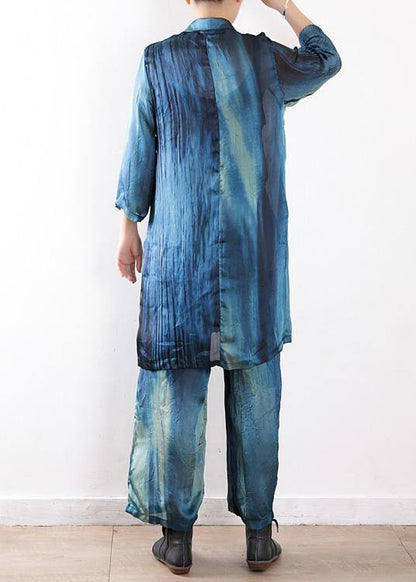 New Original Literary Loose Lapel Shirt + Wide Leg Pants Two-piece Suit