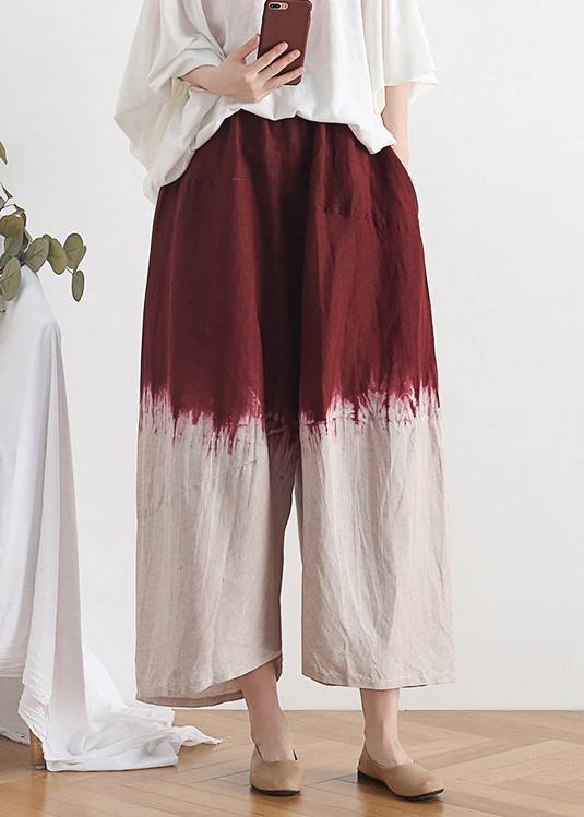 New Retro National Style Skirt Pants Red Gradient Loose Large Size Cotton and Linen Pants
