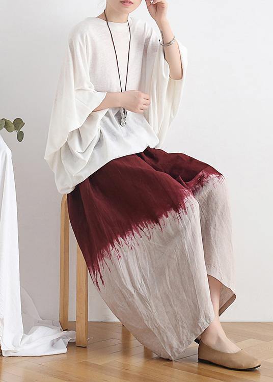 New Retro National Style Skirt Pants Red Gradient Loose Large Size Cotton and Linen Pants