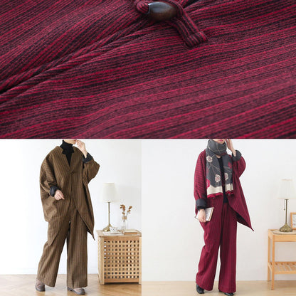 New Wool Blended Khaki Two Pieces Asymmetric Tops and Pant