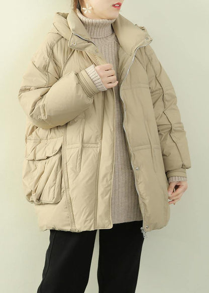 Oversize Warm Winter Coat Winter Stand Collar Coats Beige Hooded Winter Outwear