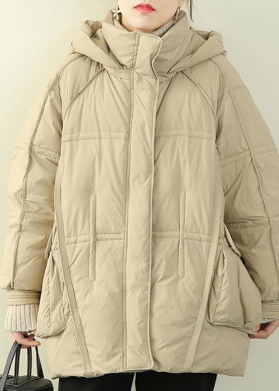 Oversize Warm Winter Coat Winter Stand Collar Coats Beige Hooded Winter Outwear