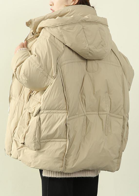 Oversize Warm Winter Coat Winter Stand Collar Coats Beige Hooded Winter Outwear