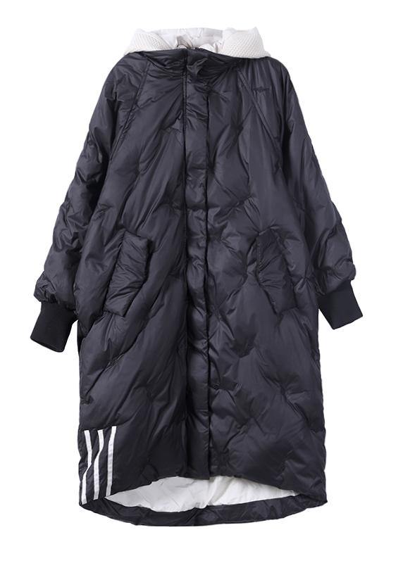 Snow Jackets Coats Blue Striped Hooded Zippered Goose Down Coat