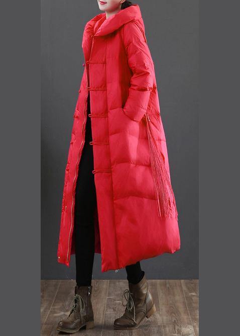Red Down Jacket Woman Down Jacket Hooded Zippered Fine Overcoat